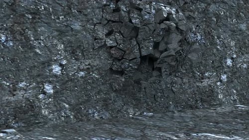 Zerstörung der Kohlewand Dunkle Steinmauer Super Zeitlupe 1000 Fps