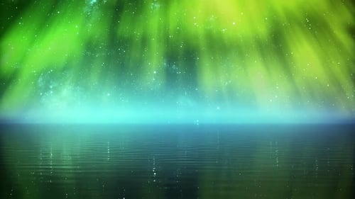 Inspiring animation of Aurora with swirling stars over the night sky and sea. HD