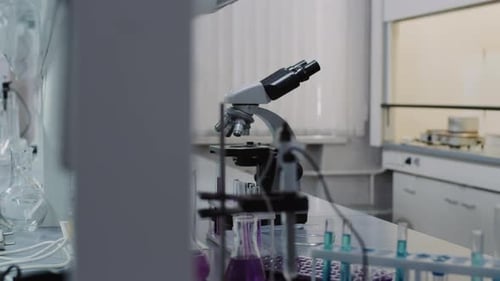 Clean Laboratory with Microscope and Glassware