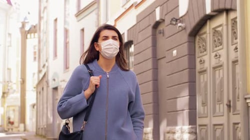 Woman Wearing Medical Mask Walking in City