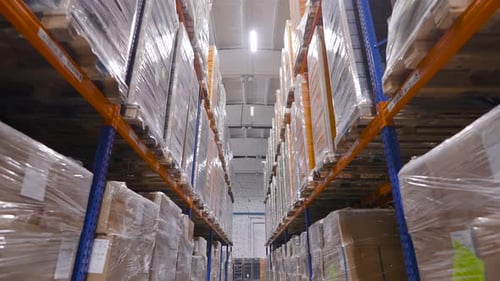 Warehouse with Packed Goods on Racks