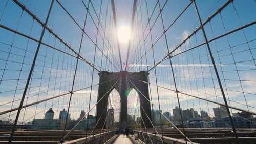 The Majestic Brooklyn Bridge in New York. Go To Brooklyn Side. First Person View