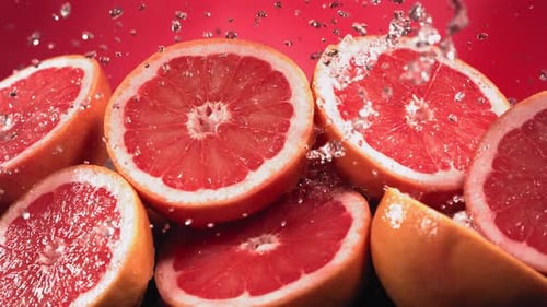 Fresh Grapefruit Halves with Splashing Water