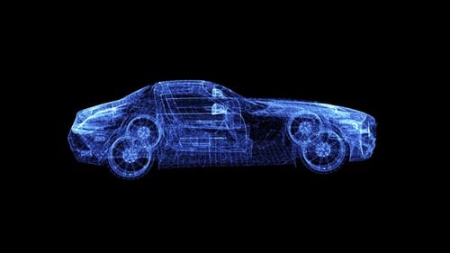 Futuristic Holographic Car Wireframe Rotation