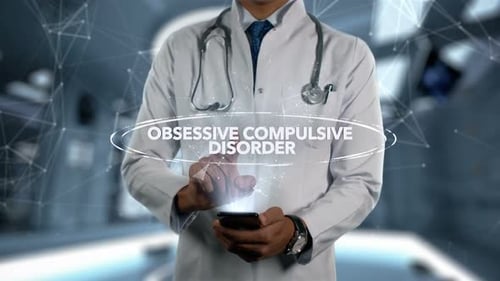 Trouble obsessionnel compulsif Homme Médecin Hologramme Maladie Mot