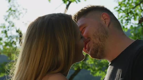 Close up shot of a couple kissing