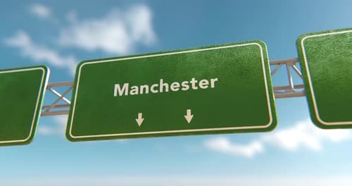 Realistic 3D Animated Highway Sign for Manchester Travel