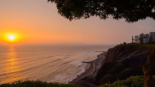 Coastal City at Sunset Time Lapse