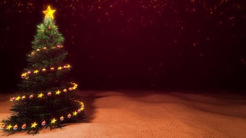 Festive Christmas Tree with Glowing Ornaments and Sparkling Background