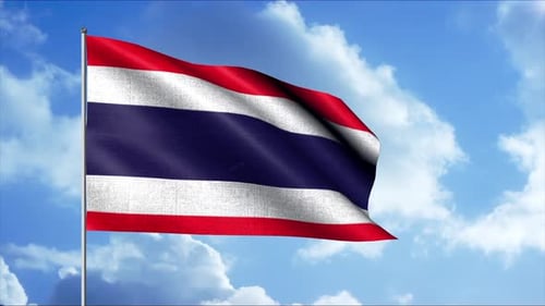 Realistic Waving Flag of Thailand in Blue Sky