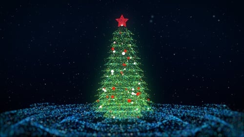 Glowing Particle Christmas Tree with Flashing Ornaments Animation
