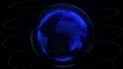 Futuristic Digital Earth Globe Rotation with Swirling Lines