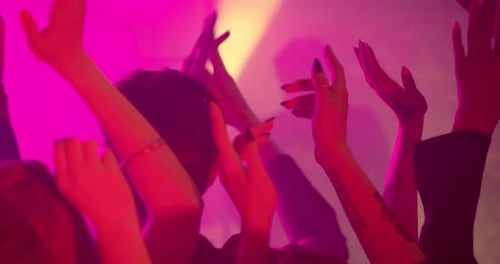 Nightclub Crowd Dancing Under Colorful Strobing Lights