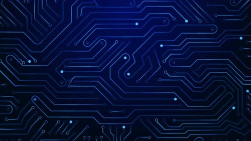 Futuristic Blue Circuit Board Lines Digital Data Flow Background