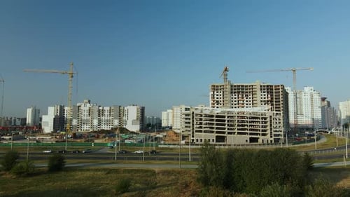 Construction Site Of A New City Block. Construction Of Multi Storey Buildings.