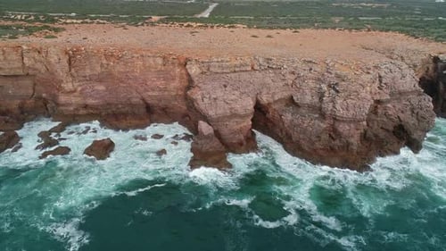 Aerial View on Atlantic Coast Cliffs and Waves