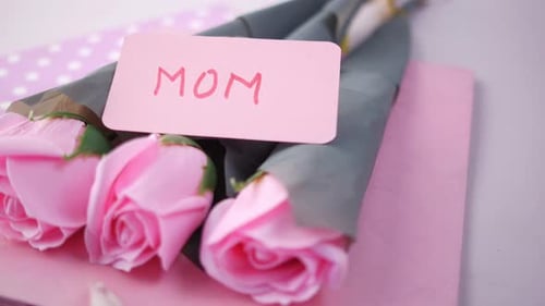 Pink Roses and a Card for Mom