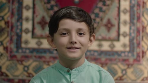 Smiling Child Portrait with Patterned Background