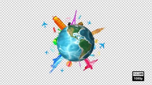 Animated Globe with World Landmarks and Travel Icons