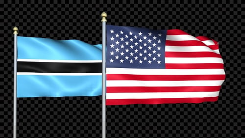Botswana And United States Two Countries Flags Waving