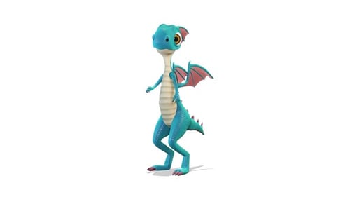 Animated Little Blue Dragon Character Waving