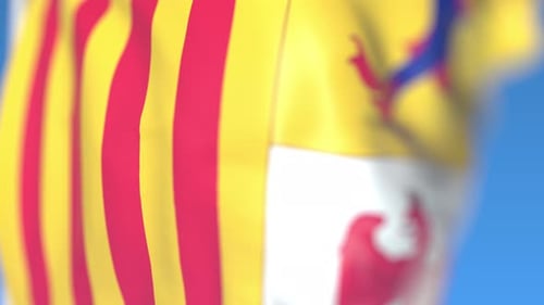 Realistic Waving Flag with Red and Yellow Stripes Background