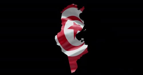 Animated Tunisia Flag Waving Map Alpha Channel