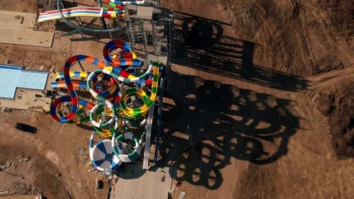 Aerial View of a Colorful Water Park