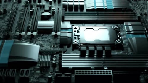 Survol en boucle de la carte de circuit imprimé de l'ordinateur, des transistors, de l'électronique matérielle. 4K