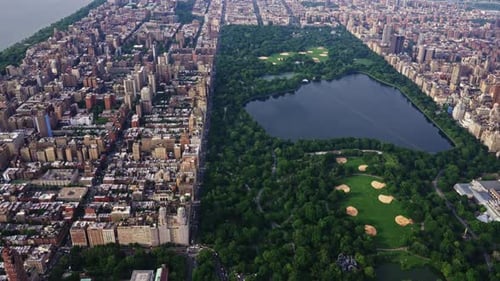 Aerial View of New York Central Park Filmed From a Helicopter