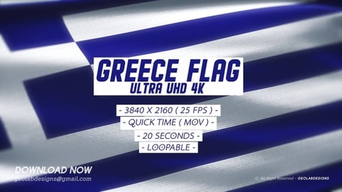 Dynamic Waving Flag of Greece with Realistic Fabric Texture