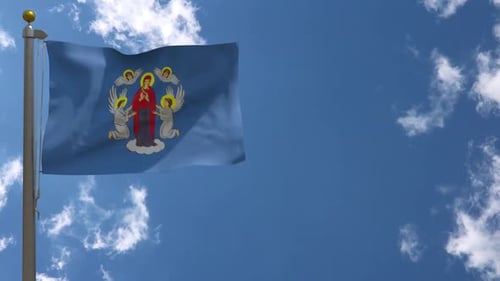 Religious Flag Waving Animation with Angels and Virgin Mary
