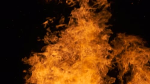 Burning Fire Flames Close Up on Black Backdrop