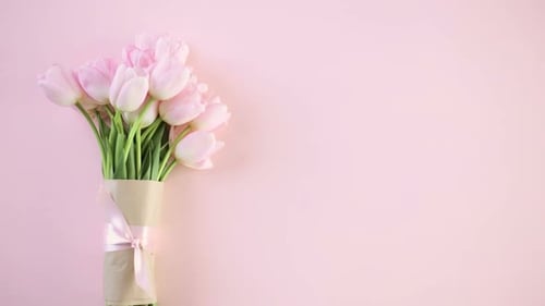 Pink Tulips and Gift Box for a Birthday