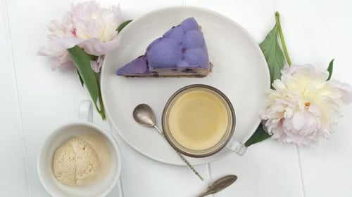 Lavender Mousse Cake with Coffee and Ice Cream