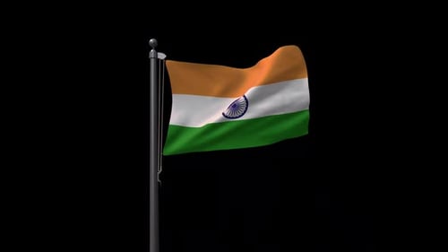 Realistic Waving Indian Flag on Flagpole Animation