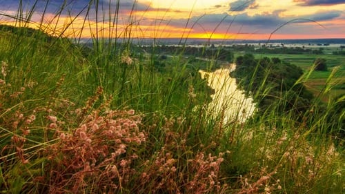 Scenic Sunrise Over Winding River Valley