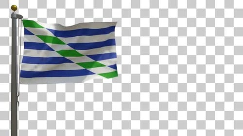 Waving Flag with Blue Stripes and Green Diagonal Line Alpha Channel