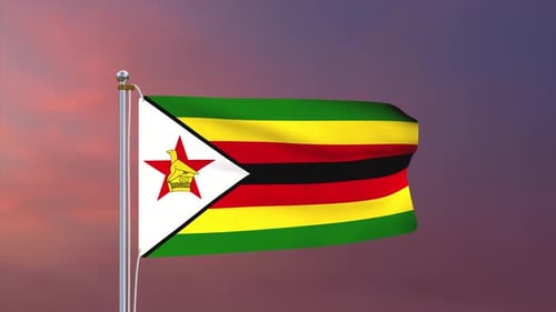 Waving Zimbabwe Flag Animation with Realistic Fabric Movement