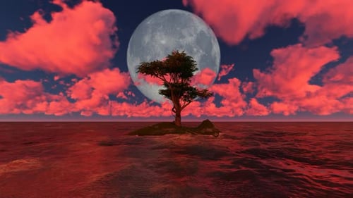Bäume wachsen in der Mitte des Meeres in der Nacht, wenn der Mond voll ist