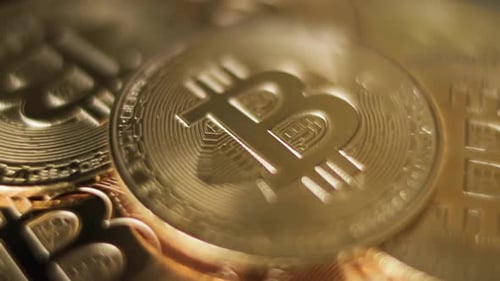 Close Up of Bitcoin Cryptocurrency Coins