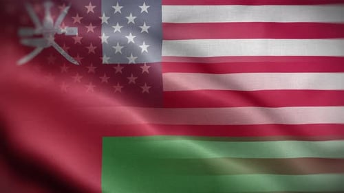 Flags of Oman and USA Waving in Alliance Animation