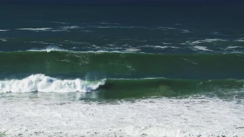 Hydro Water Power and Wave Energy, a Sustainable Renewable Energy, Big Ocean Waves Crashing and Brea