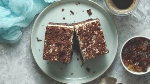 Squares of Cake with Coffee from Above