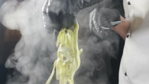 Chef Cooking Pasta in Boiling Water