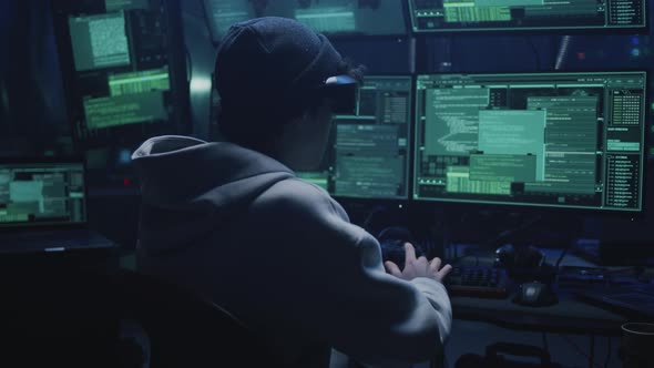 Hacking Data in Virtual Reality Headset, Technology Stock Footage ft ...