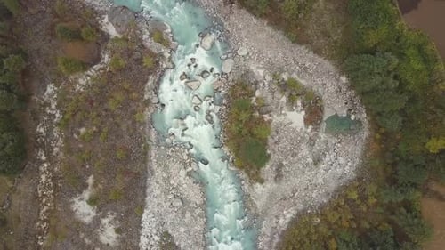 Rapid On A Mountain River. Nepal. Aerial Footage