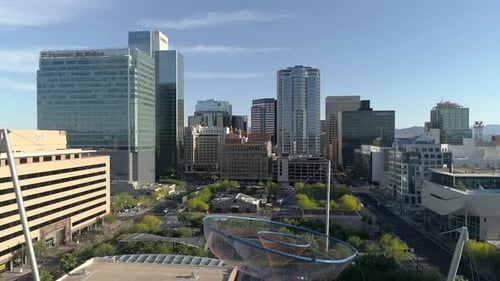Aerial view of a park and buildings