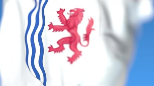 Waving Flag with Red Lion and Blue Stripes