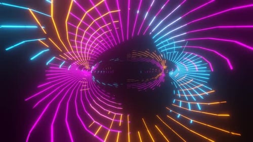 Túnel espacial futurista sem fim com luzes de néon
